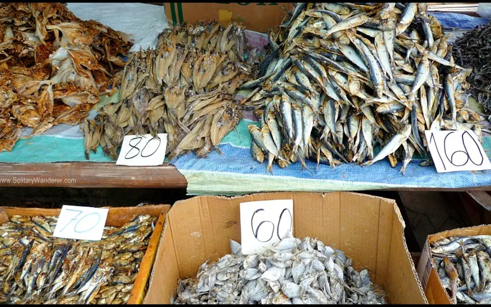 Dried seafood displayed at Malatapay Market in Zamboanguita