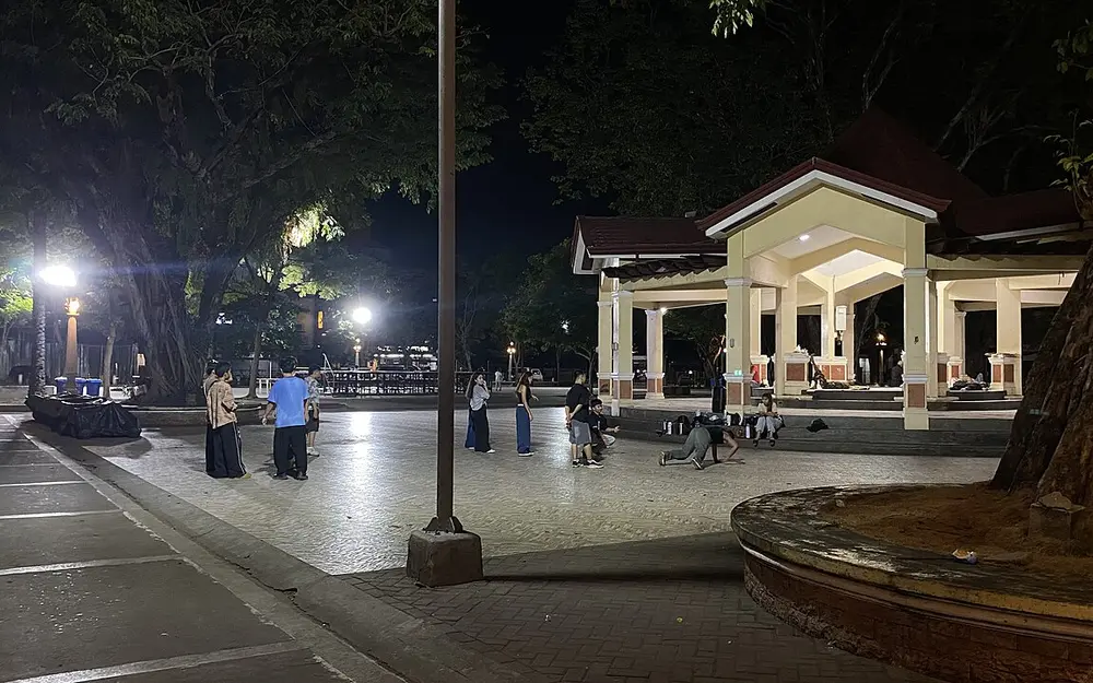 Quezon Park bandstand and plaza in central Dumaguete at night